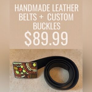 Handmade Black Leather Belt with Artistic Buckle